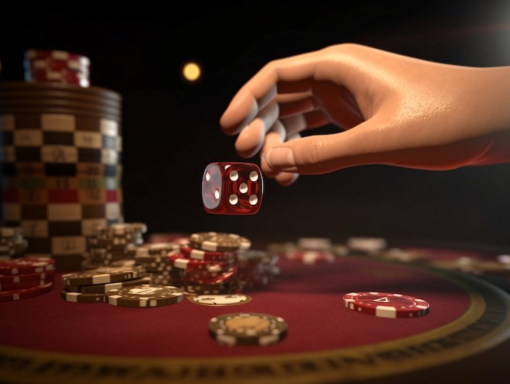 Antarmuka permainan Casino Hold'em menunjukkan tangan pemain, kartu komunitas, dan opsi betting